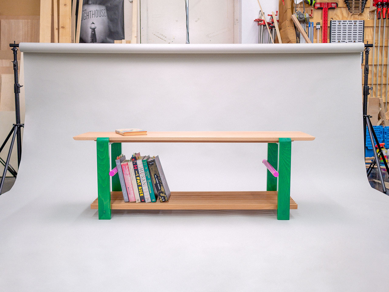 Reading bench with book shelf